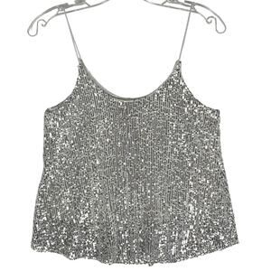 Passport Sequin Camisole Top M Silver Y2K McBling Glam Disco Chic Party Clubwear